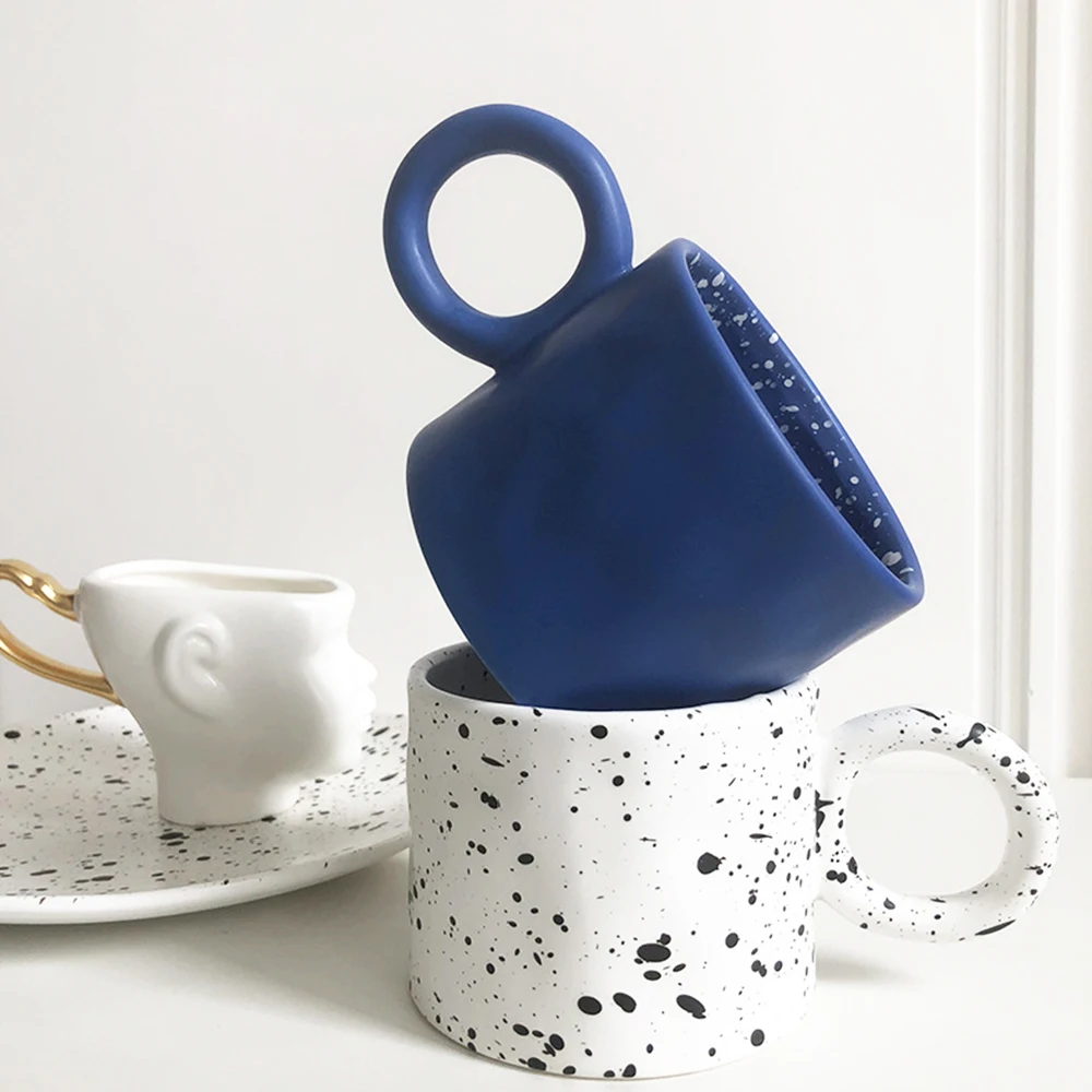 

Креативные керамические кружки 450 мл с большим кругом Ins, фарфоровая чашка ручной работы, дизайнерская Скандинавская кружка для кофе, чашки ...