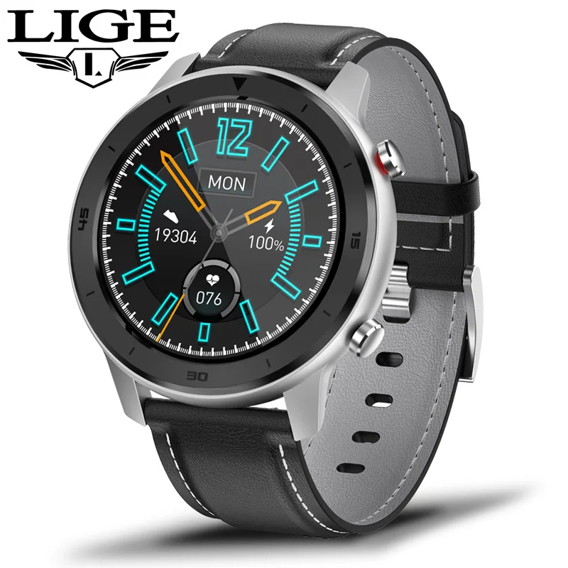 silver gray Reloj inteligente LIGE, водонепроницаемые Смарт-часы для мужчин, монитор сердечного ритма, кровяного давления, полный сенсорный экран, музыкальный контроль, умные часы - Цвет: silver gray