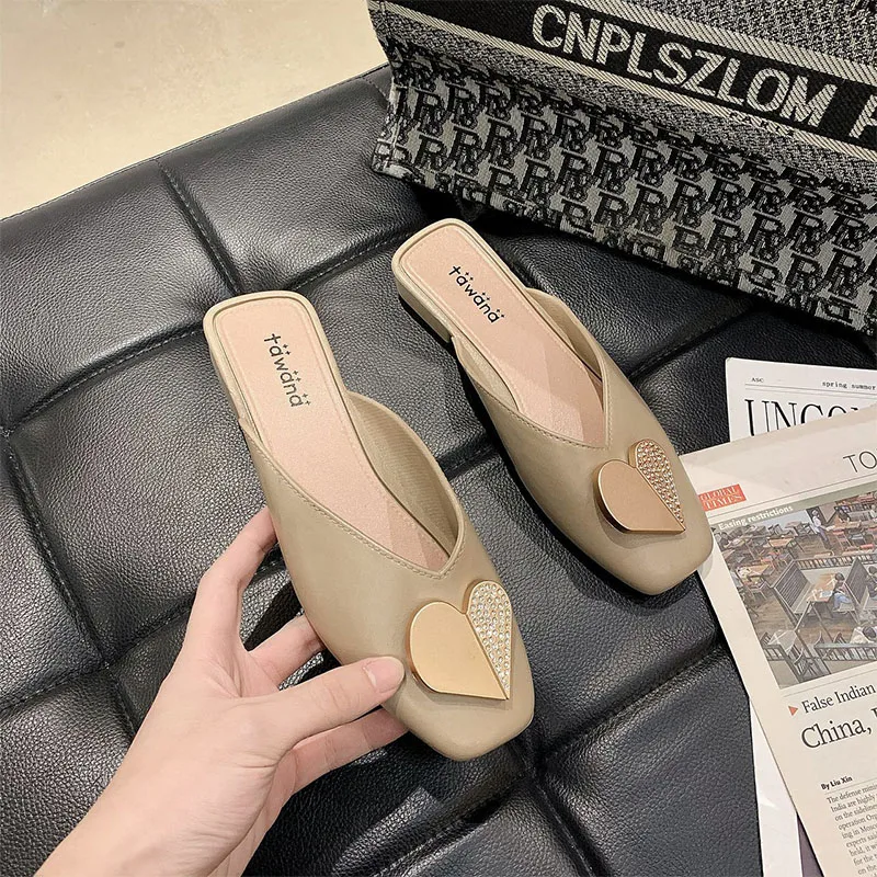 

Fashion New Love Buckle Half Slippers Female Convenience Flat Ladies Casual Shoes Lightweight Wearable Fashion Women's Shoes