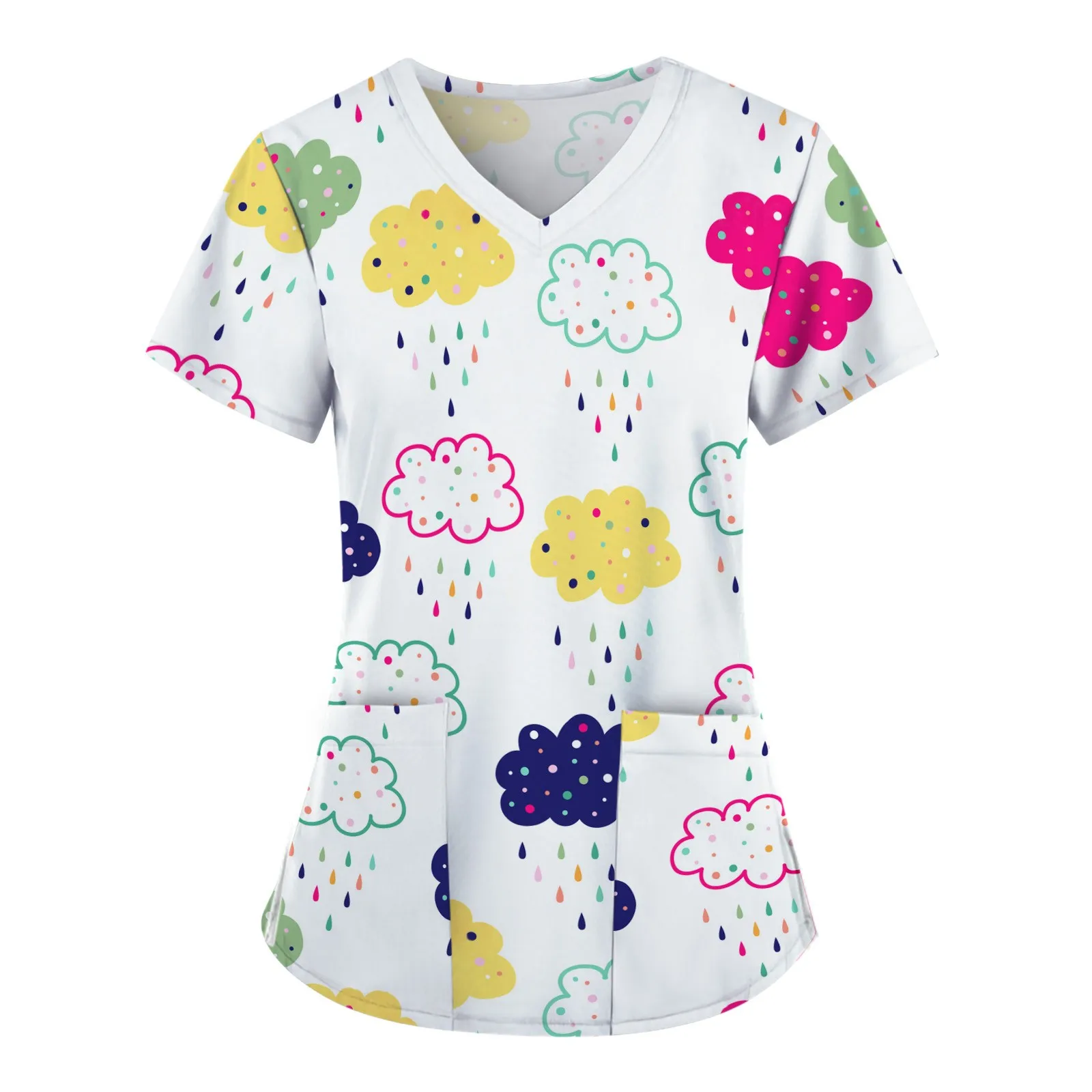Униформа медсестры женские топы с коротким рукавом и V-образным вырезом