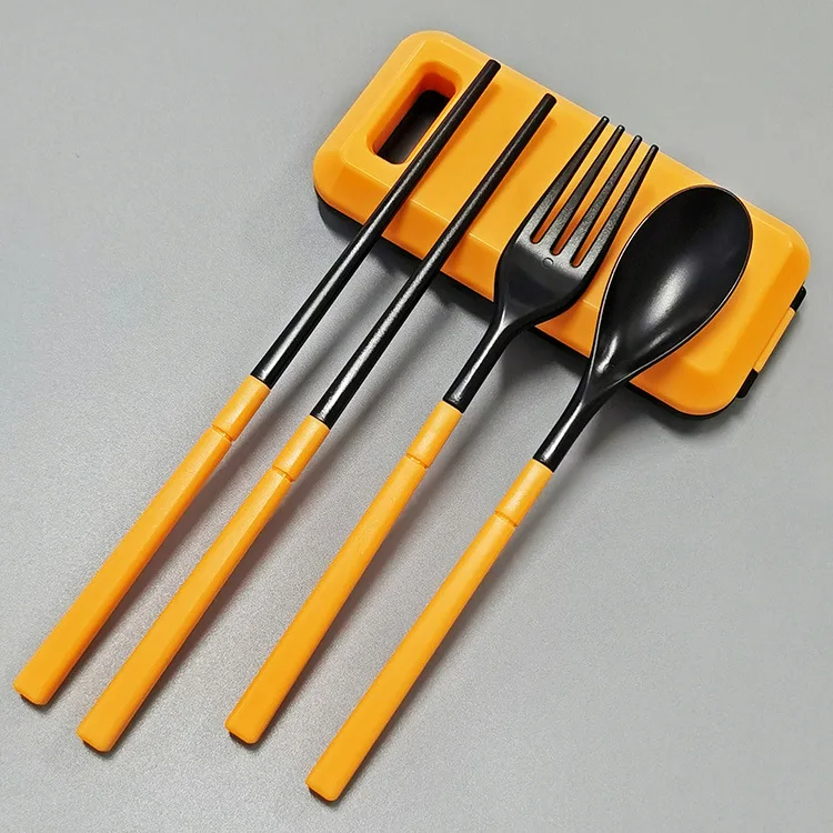 1set Outdoor Tableware Student Portable Box Travel Set Chopsticks Fork Spoon Folding Combination Removable | Дом и сад