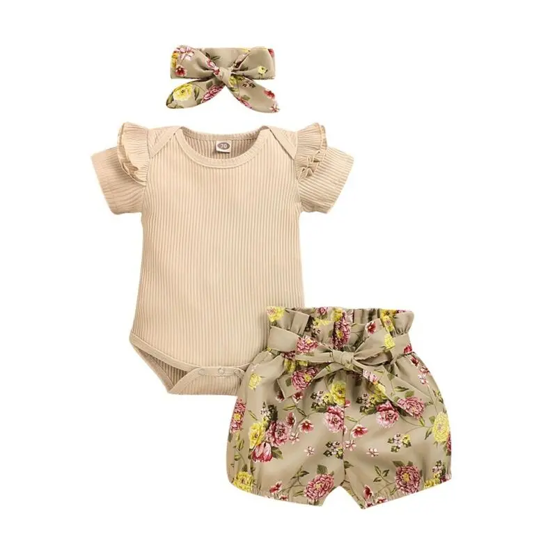 

Goocheer Floral Bowknot Pants Stripe Tops Summer Newborn Baby Girls Romper Bodysuity Shorts Pants Outfits Sunsuit 3PCS