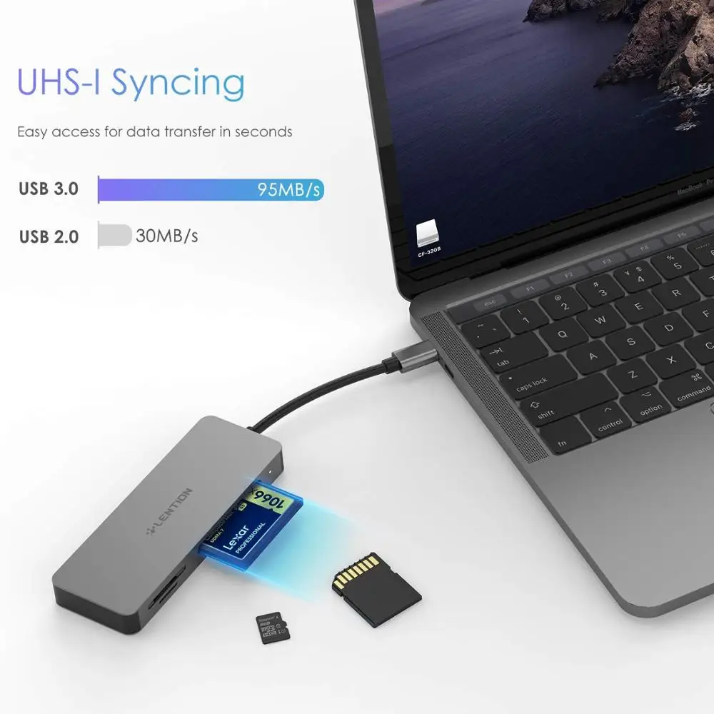 Кардридер USB C на SD/Micro SD/CF адаптер Type для MacBook Pro 16 (Порт Thunderbolt 3) Новый Air 13 |