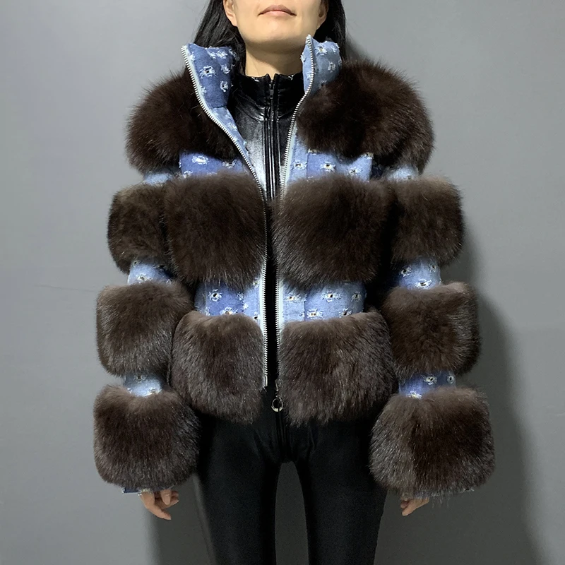 Rf20122b Новая модная зимняя женская куртка с воротником стойкой и натуральным