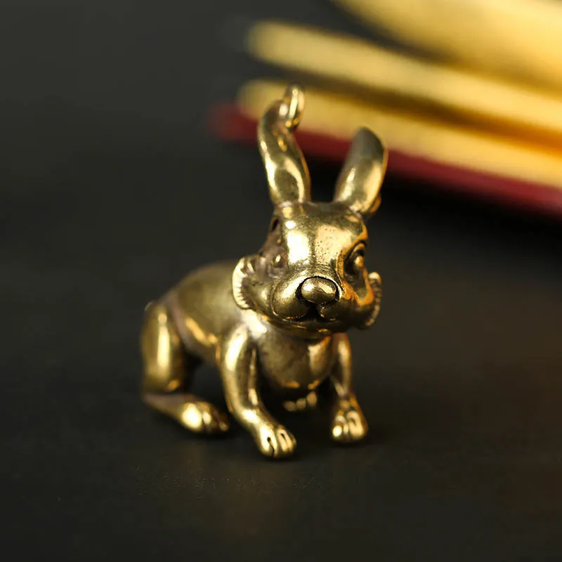 Ретро латунный брелок для ключей с мультяшным кроликом в виде автомобиля кольца