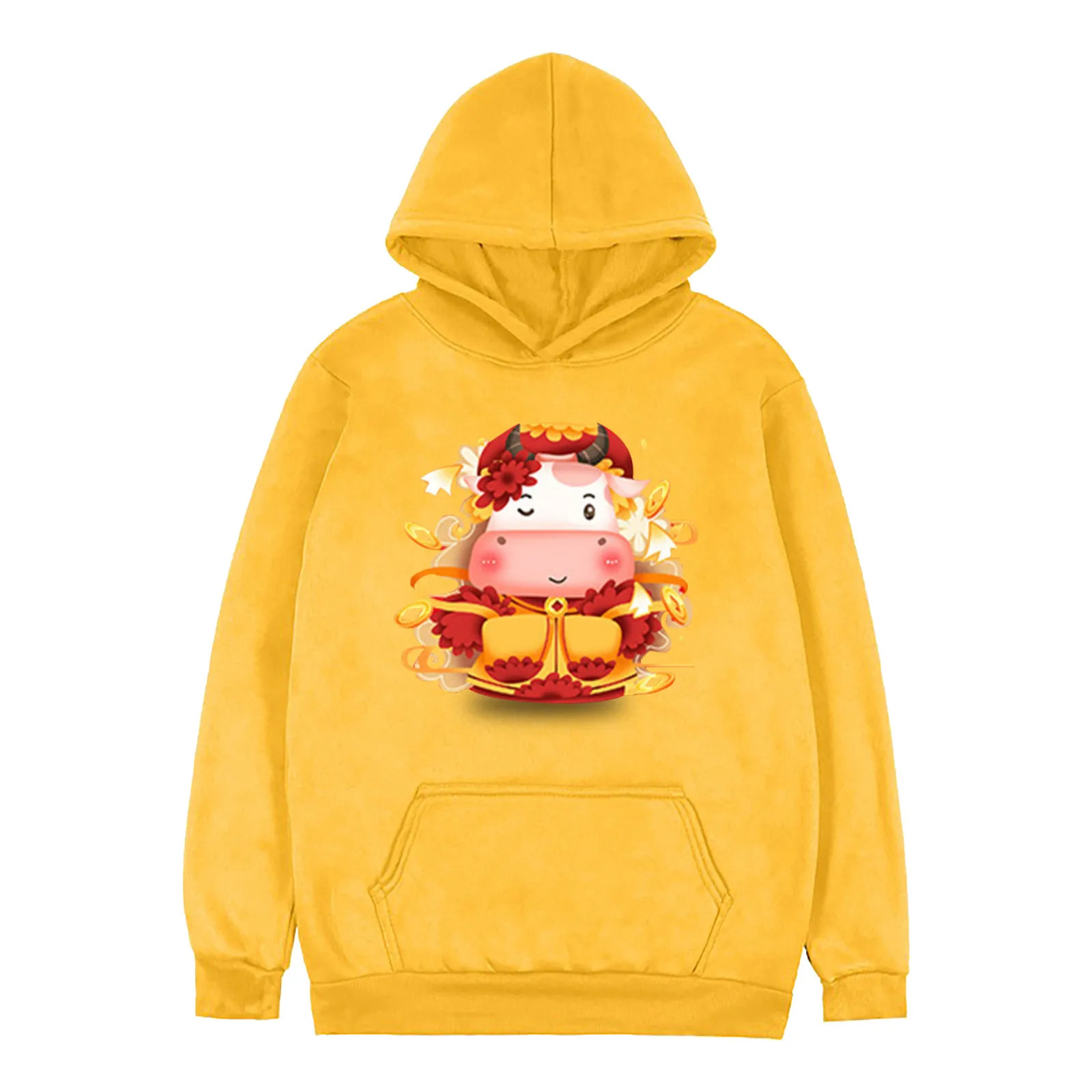 

Men's and women's printed loose plush new year solid top hoodies