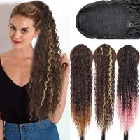 synthetic kinky curly ponytail 26inch 65cm clip in hair extension long ombre wrap around fake ponytail black curly pony tail