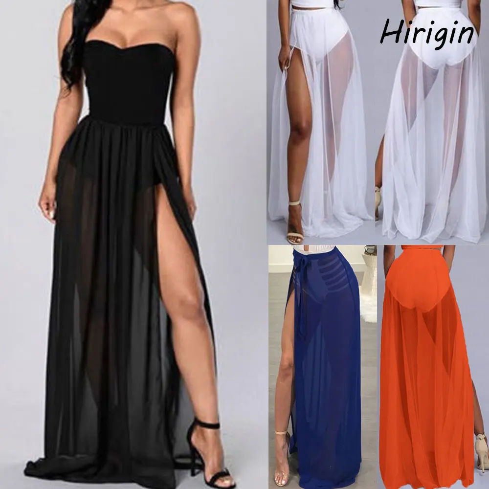 

Женские сексуальные прозрачные Макси-юбки, прозрачная пляжная юбка, купальник, бикини, накидка, саронг, парео, длинные юбки, однотонные