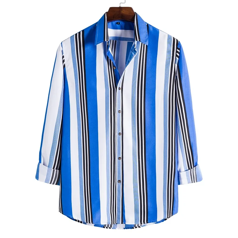 Men's Shirt Long Sleeve Hawaiian  Social Luxury Button Up Cardigan Blouses Wholesale 2021Single Breasted Turn-down Collar Broad