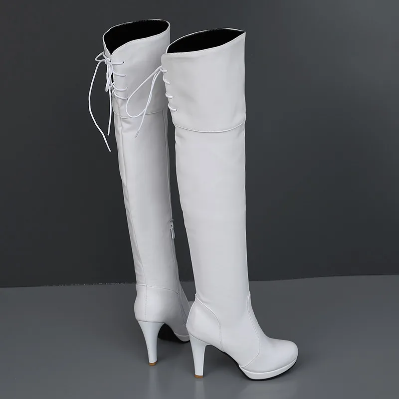 Женские сапоги на платформе MORAZORA Черные Сапоги выше колена с круглым носком