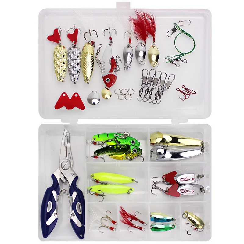 

Multi 42 Pieces of Fishing Lure Kit Set Spinner Crankbait VIB Soft Hard Spoon Crank Baits Fishing Hooks Tackle Box Accessories