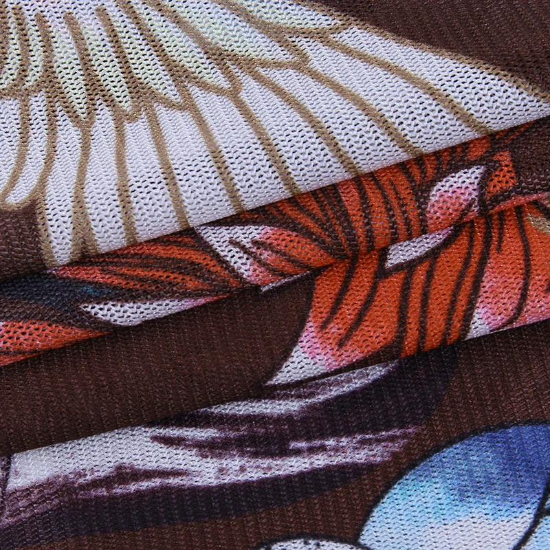 

Chinese Style Crane Print Long Sleeve Bodycon Wrap Sexy Club Party Romper Women Zip Jumpsuit Elastic Skinny See Through Bodysuit