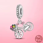 Романтический женский серебряный шарм-подвеска для велосипеда, милый женский браслет Pandora для изготовления ювелирных изделий, День святого Валентина