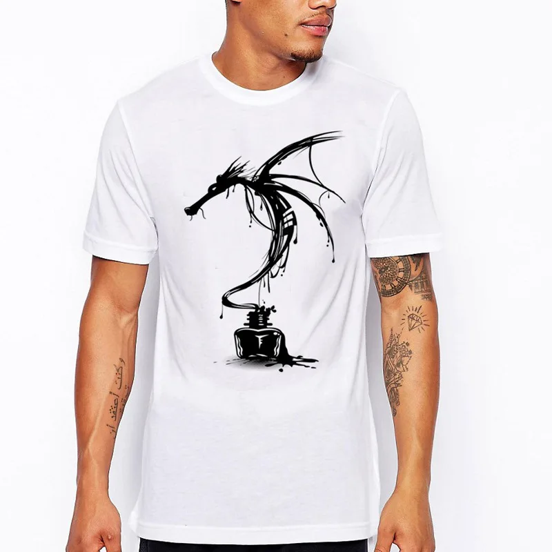 

Футболка мужская с коротким рукавом, модная тенниска с забавным принтом чернильного дракона, Повседневная брендовая майка в стиле хип-хоп, ...