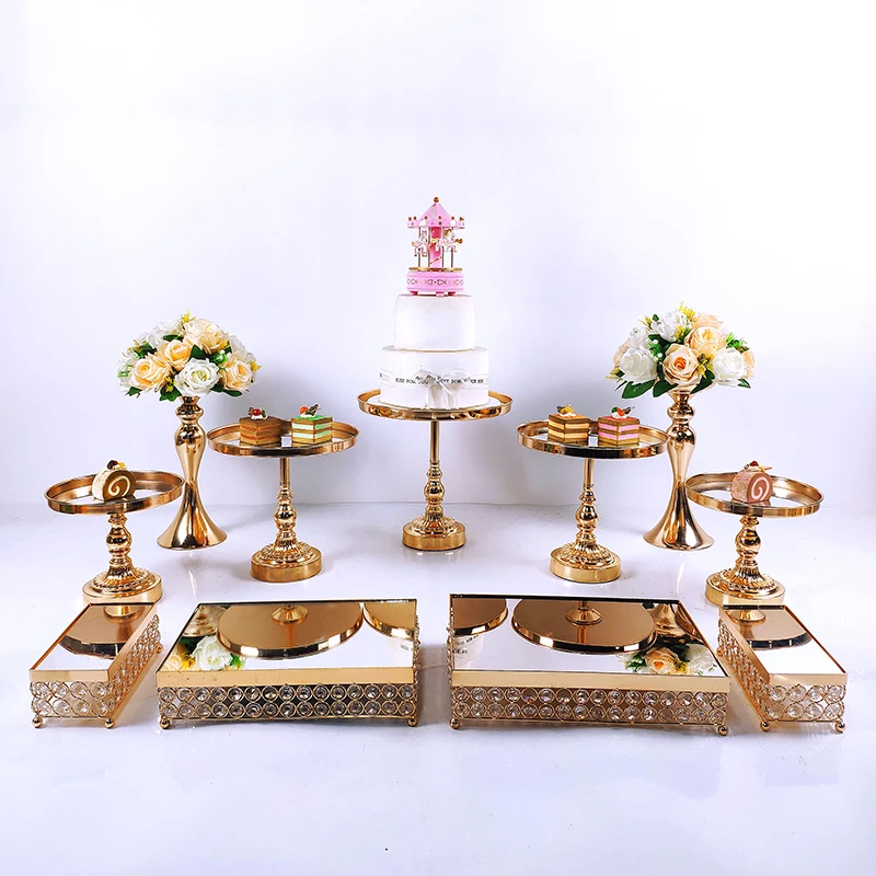 

7-11pcs Crystal Cake Stand Set Metal mirror Cupcake stand decorations Dessert Pedestal wedding Party Display cake tray