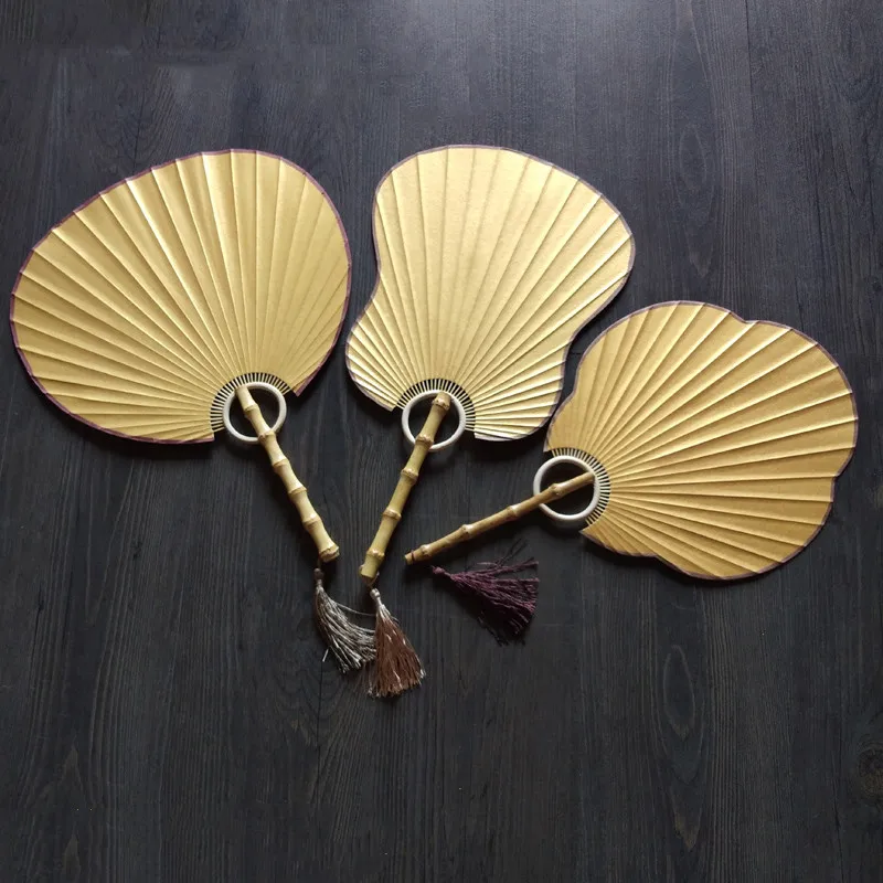 Gold DIY Rice Paper Blank Fan Traditional Craft Chinese Hand Vintage Bamboo Root Lantern Begonia Banana Round | Дом и сад