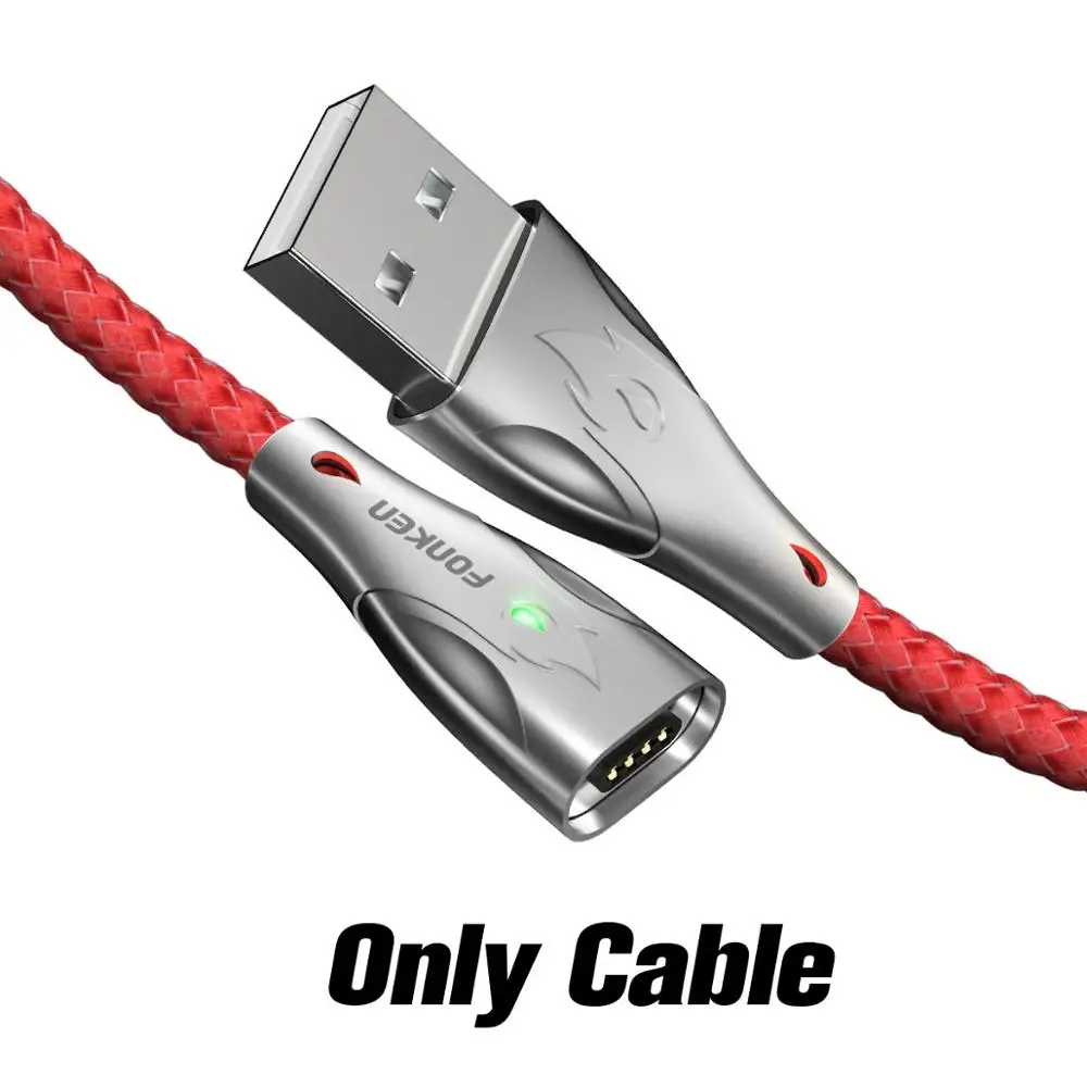 Red Cable No Plug FONKEN Тип C Магнитный кабель Магнит Micro USB телефонный кабель из цинкового сплава, цинковый сплав 5A Быстрая зарядка для телефона шнур 1m 2m Тип-C кабель данных - Цвет: Red Cable No Plug