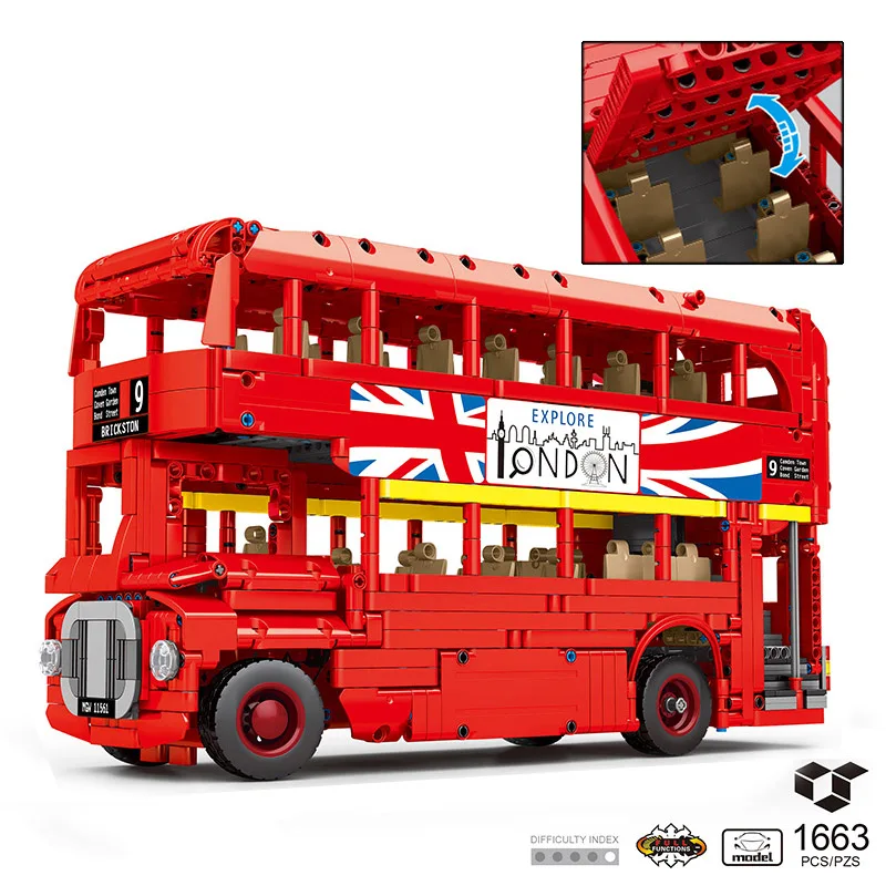 

City Series 1663Pcs London Double Decker Red Bus Model Building Blocks Technical Static Racing Car Bricks Toys Adult Boys Gift