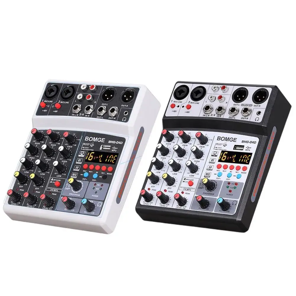 

4 Channel Audio Sound Mixer Mixing DJ Console Bluetooth USB Audio Interface Record Sound Card 48V Phantom Power 16 DSP Effects