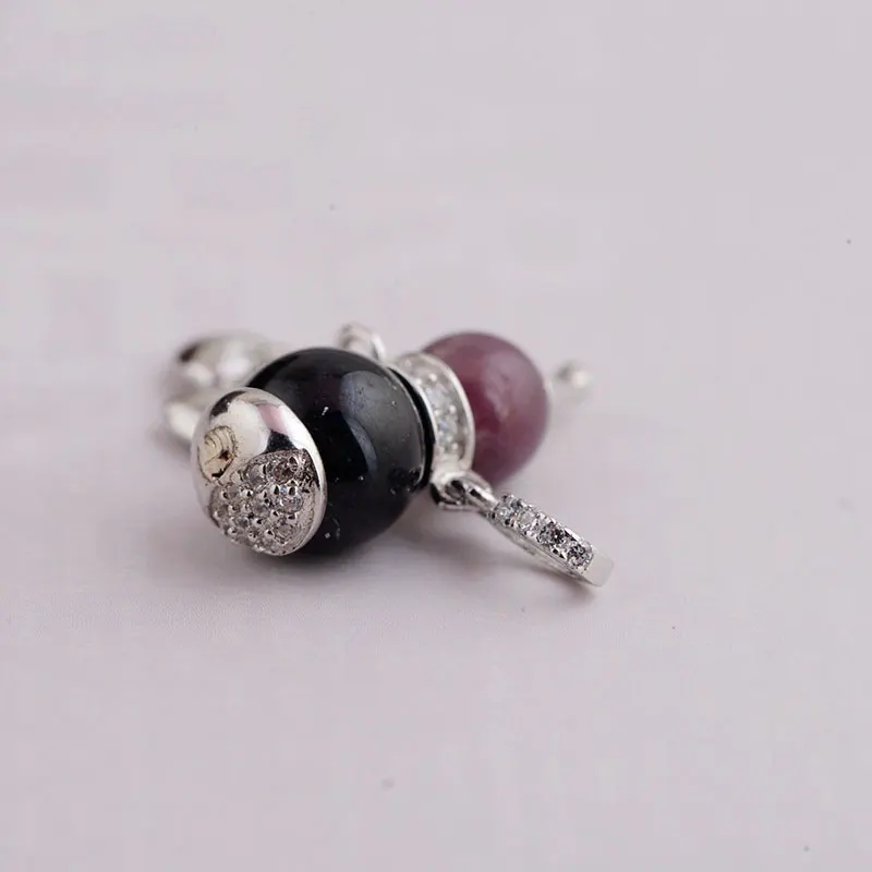 

FNJ 925 Silver Gourd Pendant for Jewelry Making Original Pure S925 Sterling Silver Pendants Women Natural Lapis Tourmaline