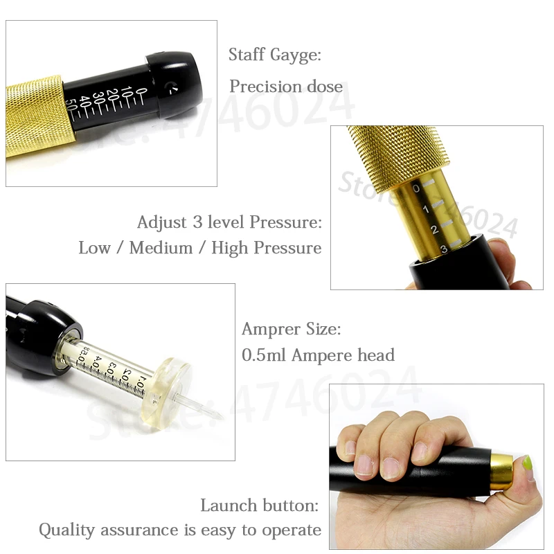 0.5ml 3in1 Painless Hyaluronic Pen Hyaluron Acid Injection High Pressure Continuous Mist Atomizer for Lip Filling and Anti-aging
