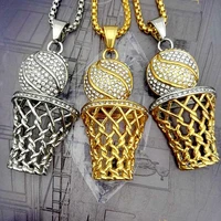 new trendy bohemian crystal inlaid necklace basketball basketball box frame pendant for men gold plated metal sliding necklace