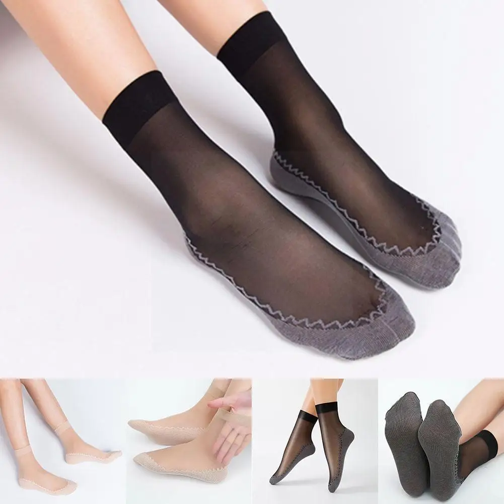 

10 Pairs Lady Socks Spring Summer Women Socks Soft Bottom Sock Thin Socks Splice Women Ladies Meias Non-slip Silk Casual R9l6