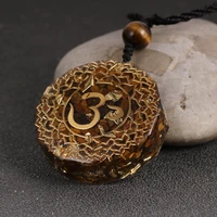 natural stone tiger eye chips gravel om charm oronge necklace yoga healing reiki energy orgonite pendant epoxy pendulum jewelry