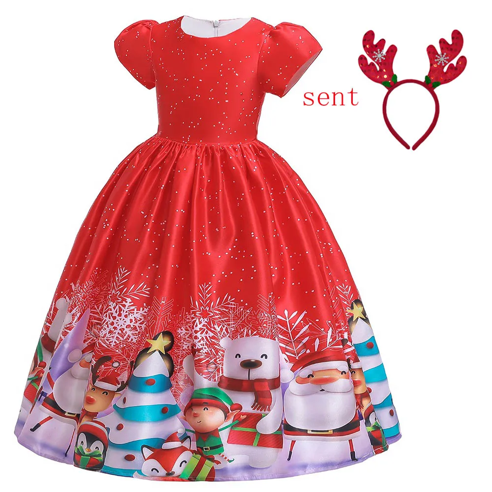 2021 New Teens Christmas Dresses Baby Girls Birthday Evening Party Long Ball Gown Kids Cartoon Printed | Детская одежда и обувь
