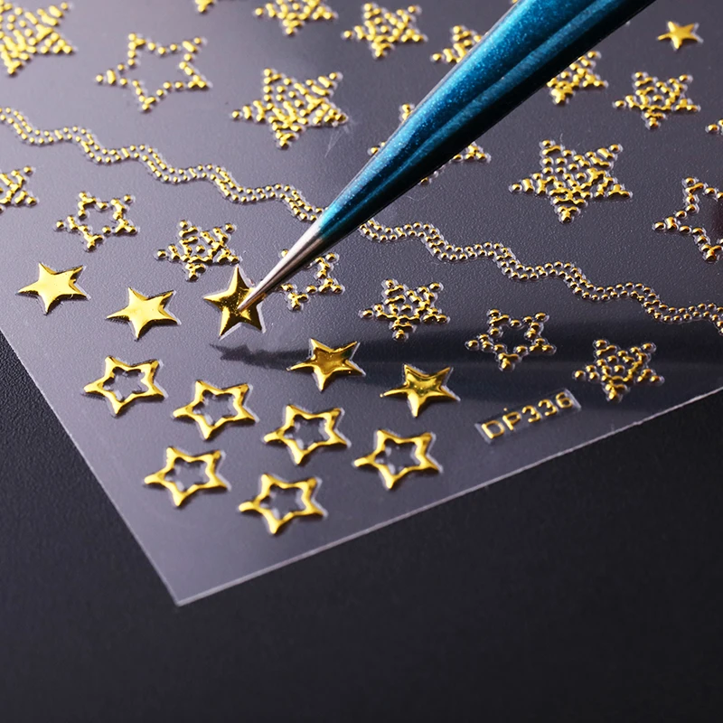 1 лист 3D наклейки для ногтей геометрические Луна Звезда полосы волнистые линии