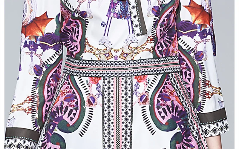 

BLLOCUE Designer Runway Dress 2019 High Quality Autumn Casual Shirt Dress Women Bow Tie Collar Vintage Print A-Line Dress