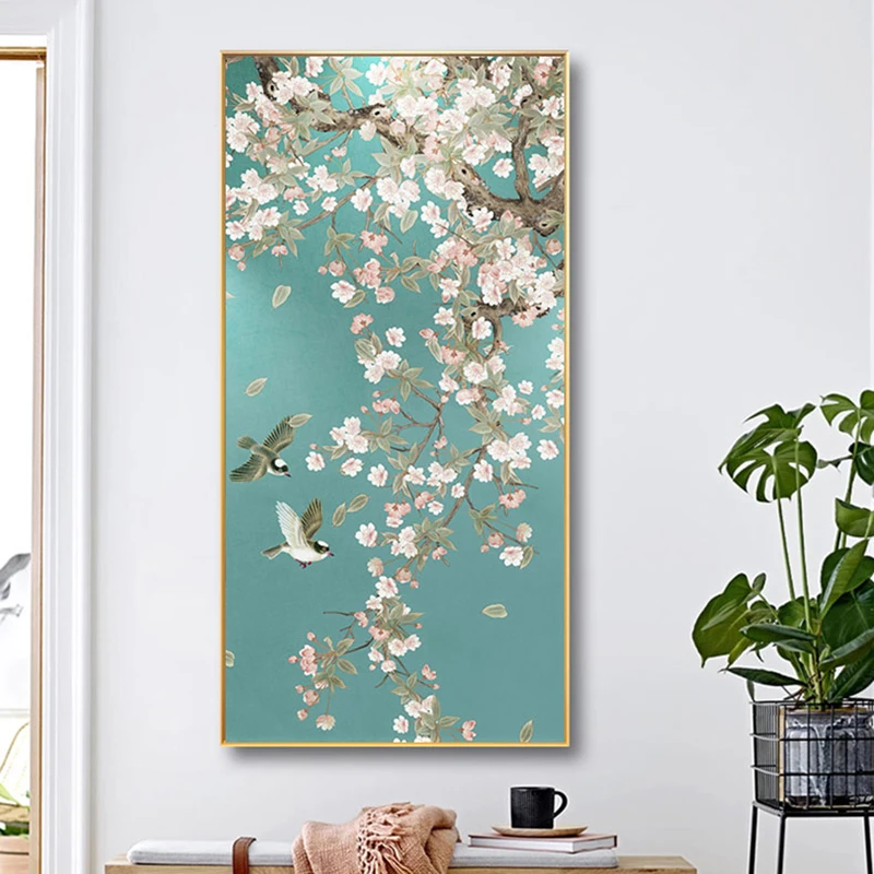 

Diy 5D Diamond Embroidery Mosaic Painting Cross Stitch,Full Apricot Blossom And Flying Birds For Porch Home Decorative Gift