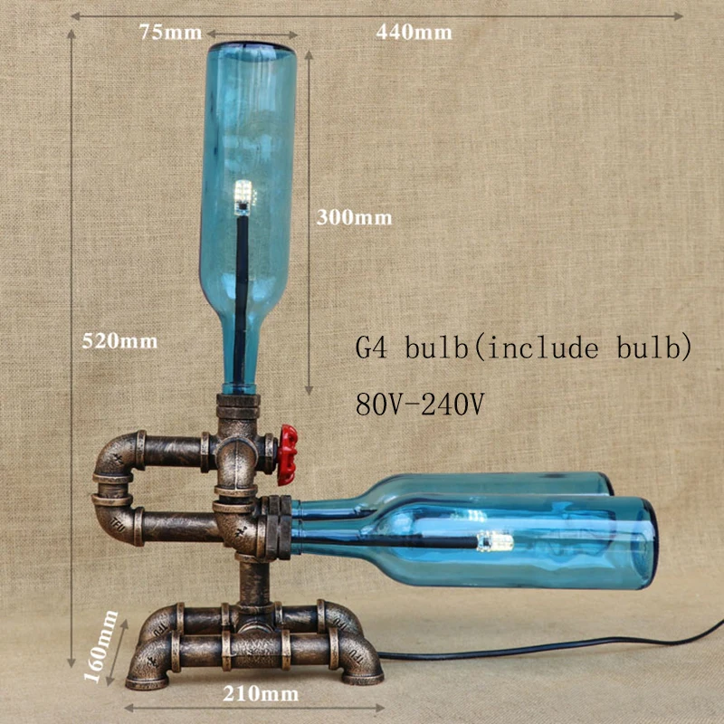 Винтаж стеклянный абажур бутылка Настольный светильник включают в себя G4 лампы