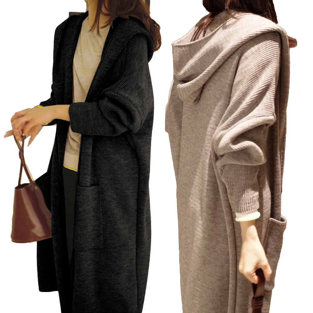 Женские куртки сплошной цвет длинный кардиган Осень-зима Повседневный вязаный