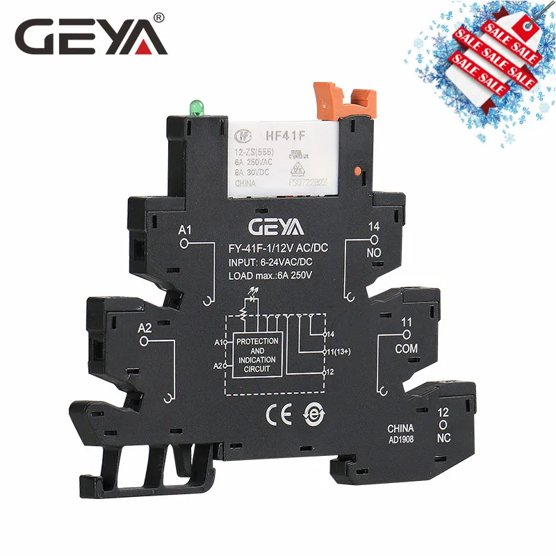 GEYA тонкий релейный модуль цепи защиты 6A реле 12VDC/AC или 24VDC/AC или 230VAC реле разъем 6,2 мм толщина