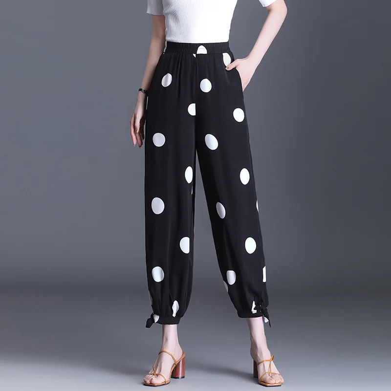 

Dot Harem Pants Sweatpants for Women 2021 Summer Elegant Vintage Loose Elastic High Waist Casual Trousers 9675