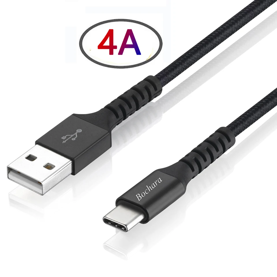 Bochara Плетеный 4А usb type C кабель для быстрой зарядки из фольги+ Плетеный экранированный кабель для мобильного телефона 50 см 1 м 2 м