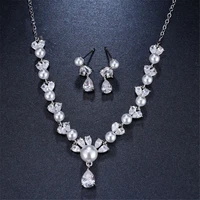 ekopdee luxury elegant white gold cubic zircon jewelry set crystal cz earrings necklace set for women bride wedding jewelry gift