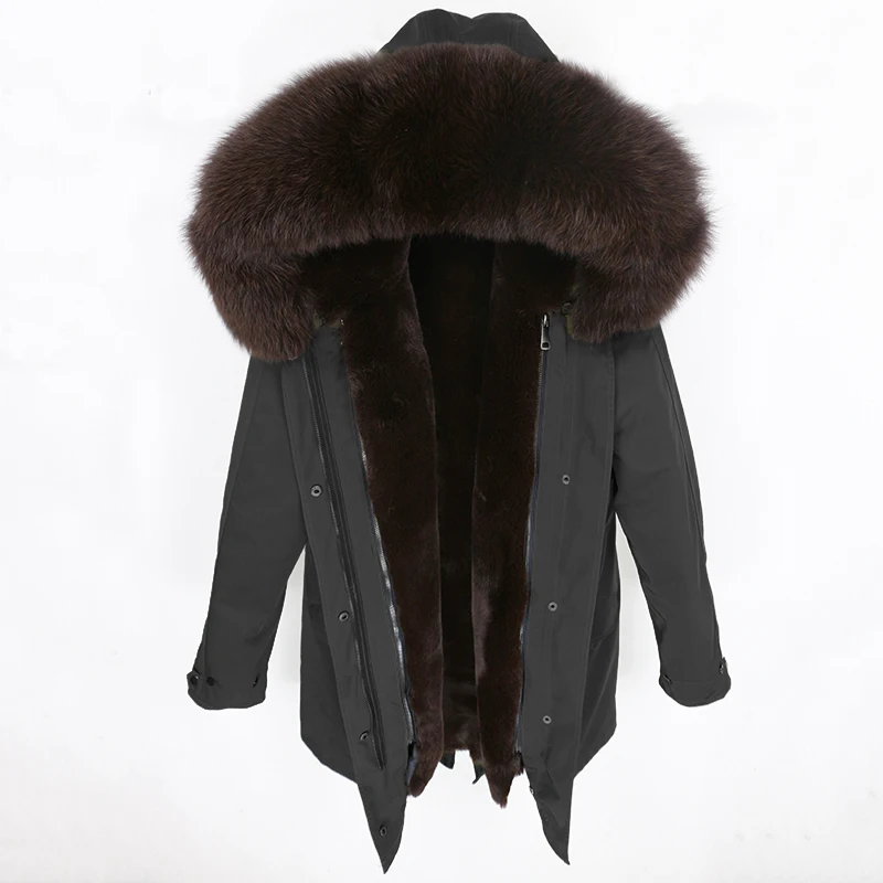 black dark brown OFTBUY зимняя куртка Женская водонепроницаемая куртка из натурального меха длинная парка натуральный Лисий меховой капюшон, воротник верхняя одежда уличная Роскошная - Цвет: black dark brown