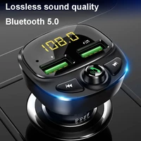 konrisa car fm transmitter bluetooth 5 0 dual usb charger wireless handsfree car kit fm adapter support tf card usb drive