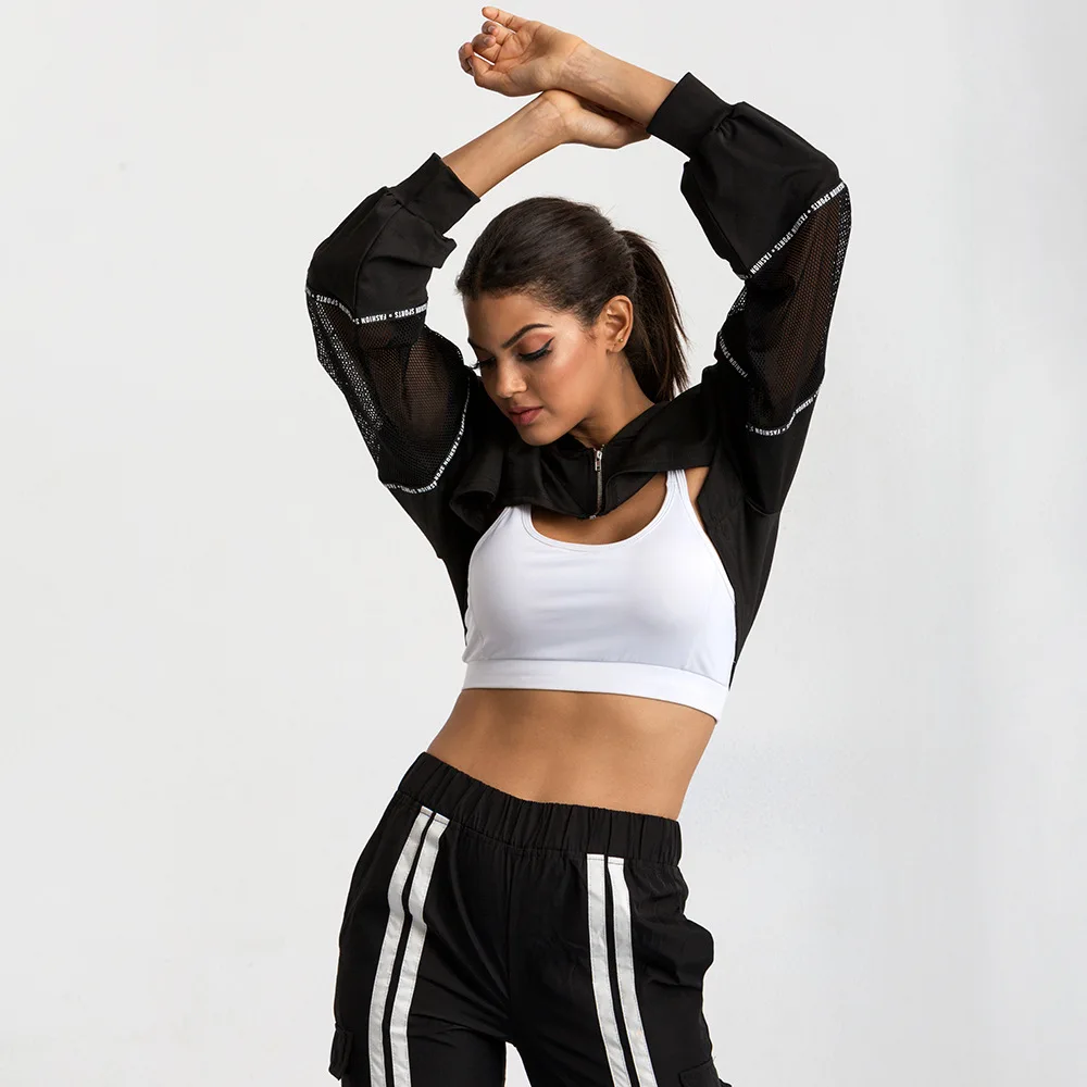 Черные однотонные Топы с длинным рукавом женские толстовки для бега свободные на