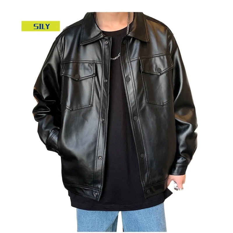 

Privathinker Men Spring Black Soft Faux Leather Jacket 2020 Mens Hip Hop Jacket Leather Male Oversize Streetwear Pockets Clothes