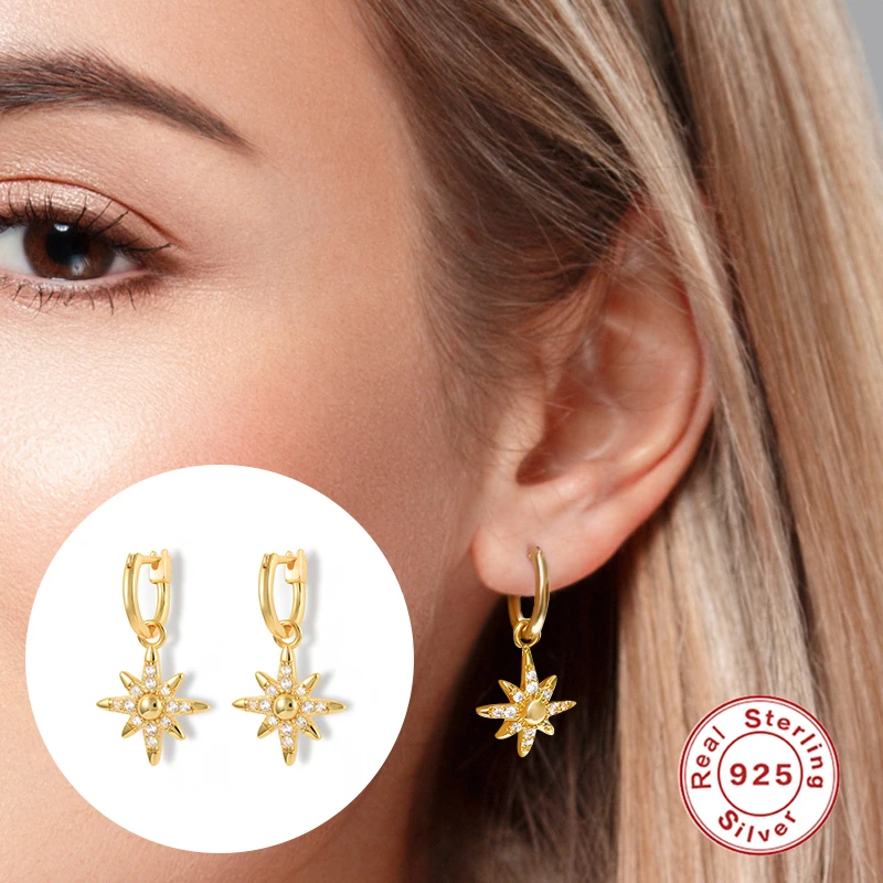 

Bling Zircon Star Drop Earrings Charms Jewerly Luxury European and American 925 Sterling Silver Dangle Earring For Women Girls
