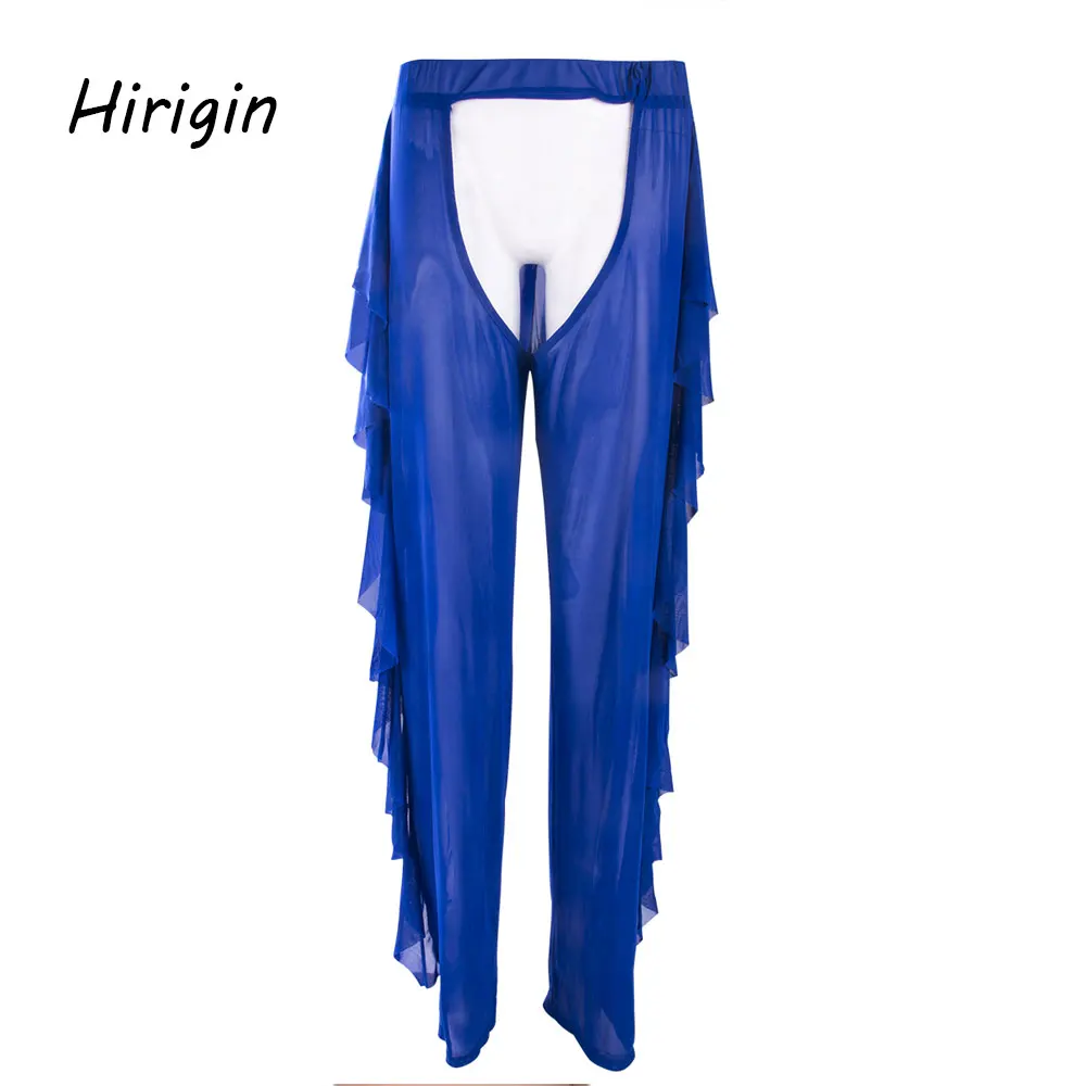 Сексуальные женские пляжные сетчатые прозрачные широкие брюки с оборками по