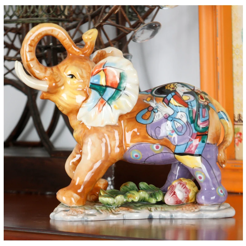 

WU CHEN длинная окрашенная счастливая Красивая слон искусство скульптура искусства творческие керамические крафтовые украшения для дома R3848