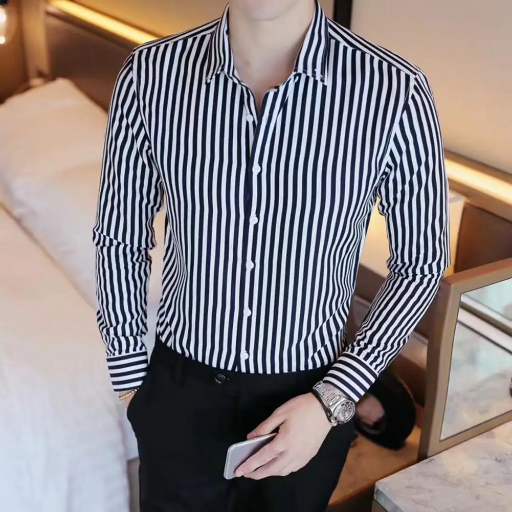 

New Business Men Shirt Brand Fashion 2021 Long Sleeve Shirt Men All Match Slim Fit Striped Shirts Men Formal Wear Blouse Homme