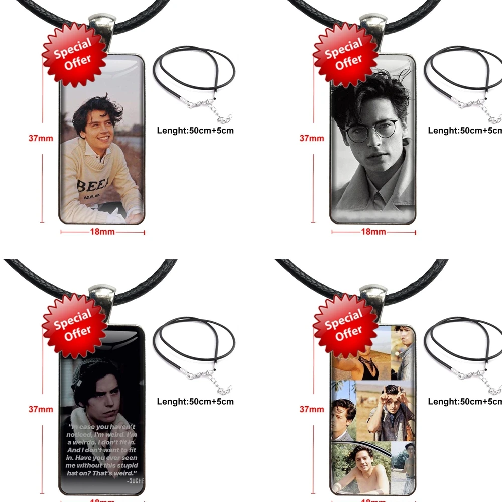 Cole Sprouse Jughead Jones Fashion Glass Cabochon Necklace With Women Statement Pendant Rectangle Necklaces Jewelry For Men