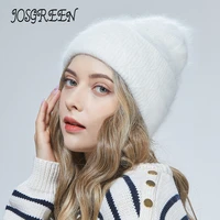 josgreenfashion womens double layer frilled diamond shaped flower baotou autumn and winter angola long wool knitted hat