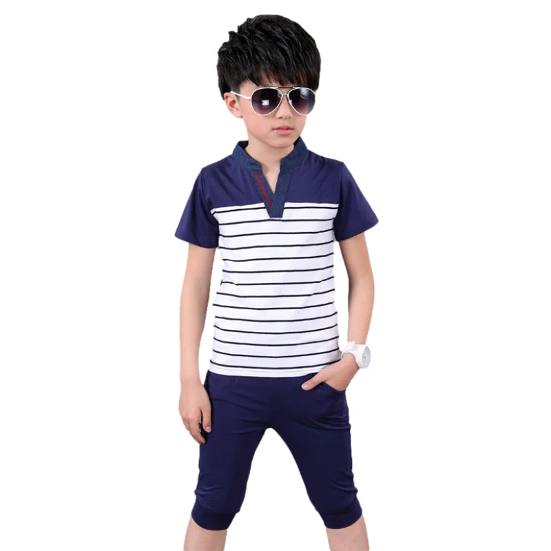 Комплекты летней одежды для мальчиков рубашка и штаны из 2021 хлопка повседневные