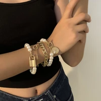 pearl alloy bracelet multi layer overlapping pearl splicing chain bracelet female european and american retro minority